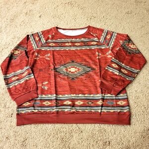 Women's American Bling Aztec Red Long Sleeve Top - Size 2X (Brand New!)